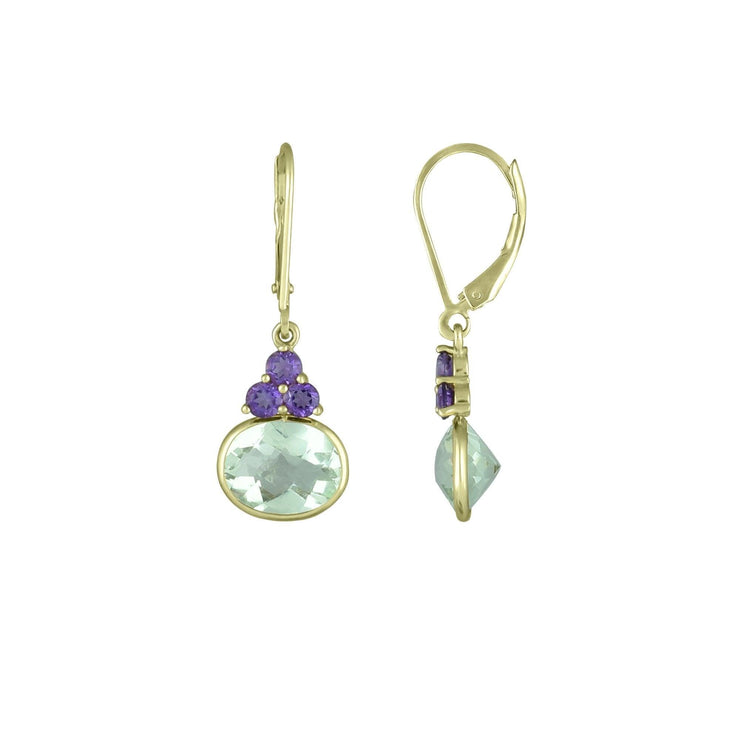 10K Yellow Gold Dangle Earrings with Amethyst and Green Amethyst - jewelerize.com