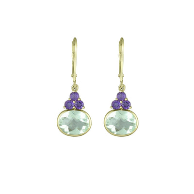 10K Yellow Gold Dangle Earrings with Amethyst and Green Amethyst - jewelerize.com