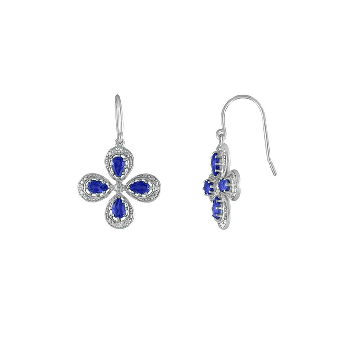 Sterling Silver Created Sapphire Diamond Earrings - jewelerize.com