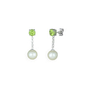 Pearl and Peridot Drop Earrings in Sterling Silver - jewelerize.com