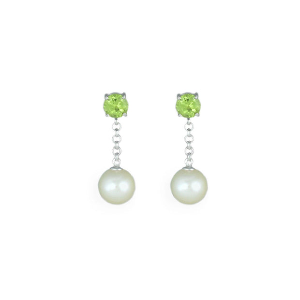 Pearl and Peridot Drop Earrings in Sterling Silver - jewelerize.com