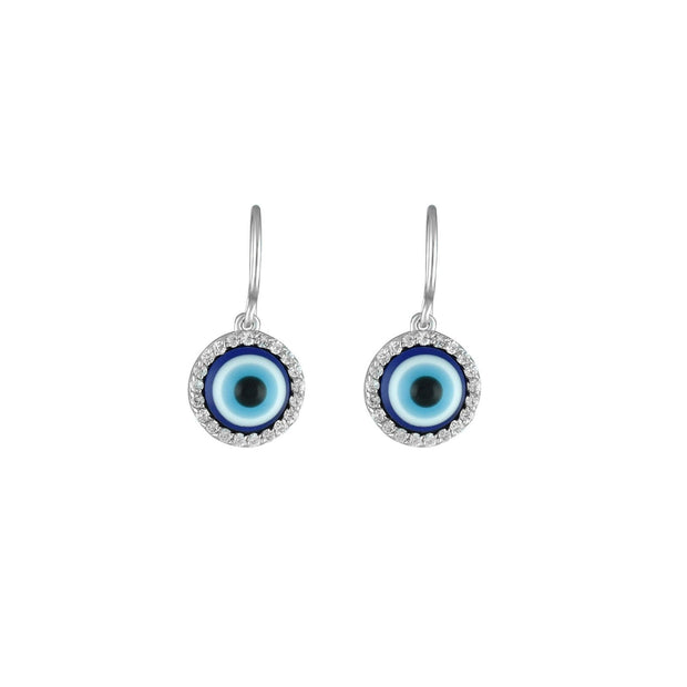 Cubic Zirconia and Enamel Evil Eye Earrings in Silver - jewelerize.com