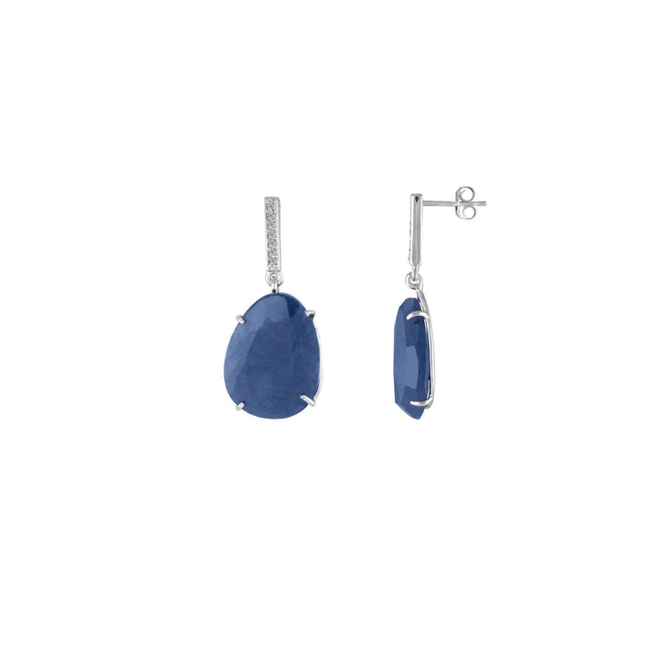 Rough Cut Organic Sapphire and Diamond Earrings in Silver - jewelerize.com