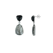 Black Onyx and Black Rutilated Quartz Earrings in Silver - jewelerize.com