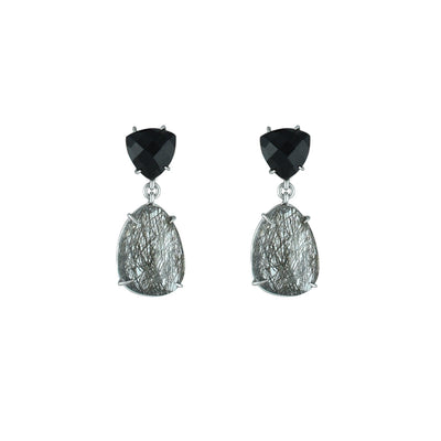 Black Onyx and Black Rutilated Quartz Earrings in Silver - jewelerize.com