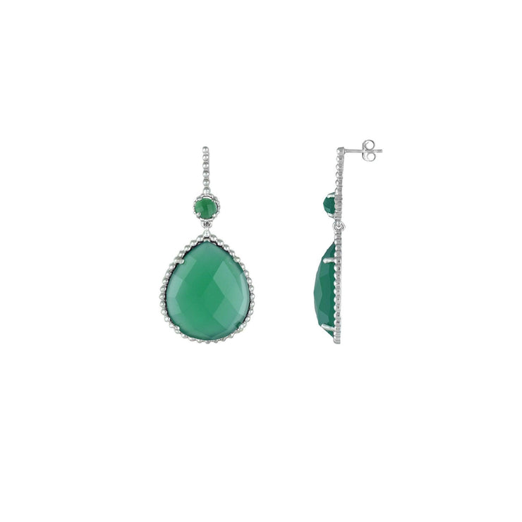 Green Onyx Dangle Fashion Earrings In Sterling Silver - jewelerize.com