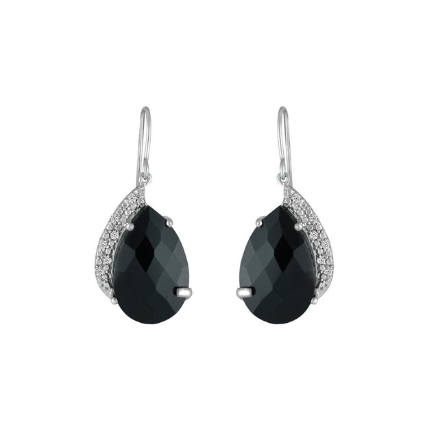 Black Onyx and Diamond Fashion Earrings In Silver - jewelerize.com