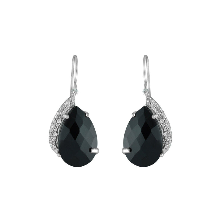 Black Onyx and Diamond Fashion Earrings In Silver - jewelerize.com