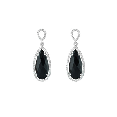 Black Onyx and Created White Sapphire Earrings in Silver - jewelerize.com