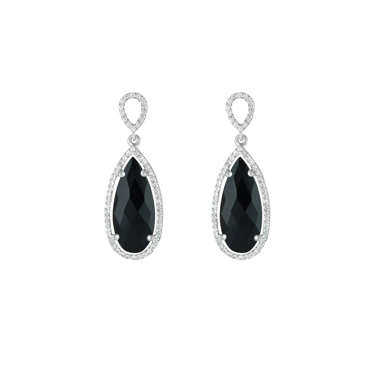 Black Onyx and Created White Sapphire Earrings in Silver - jewelerize.com