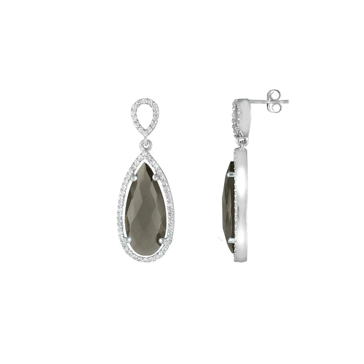 Smokey Quartz and Created White Sapphire Earrings in Silver - jewelerize.com