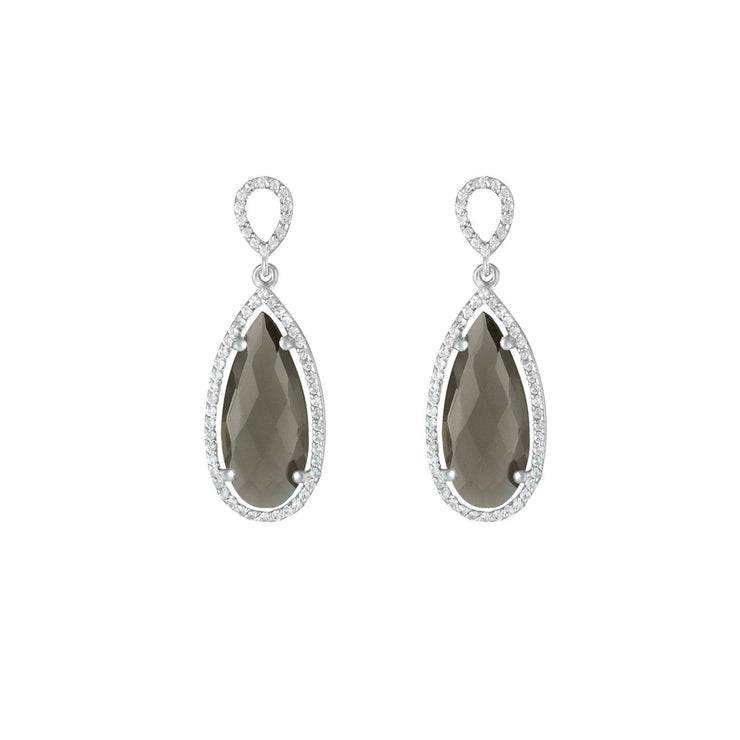 Smokey Quartz and Created White Sapphire Earrings in Silver - jewelerize.com