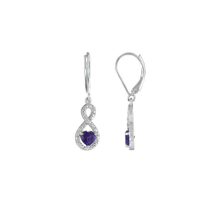 Amethyst Infinity Earrings - Amethyst and Diamond Infinity Heart Earrings - jewelerize.com
