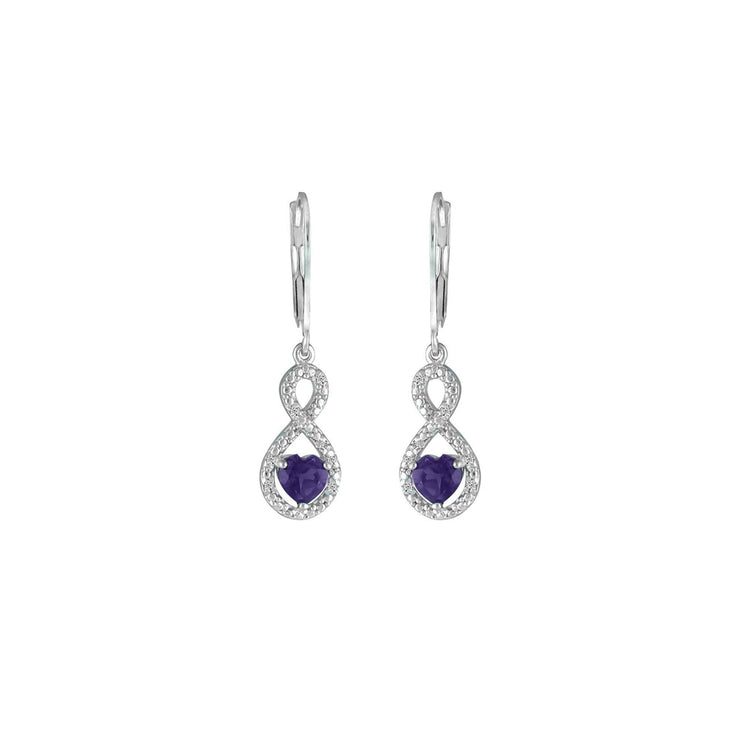 Amethyst Infinity Earrings - Amethyst and Diamond Infinity Heart Earrings - jewelerize.com