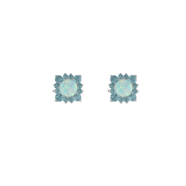 Gemstone Stud Earrings - Blue Topaz & Created Opal Fashion Stud Earrings - jewelerize.com