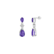 Amethyst and Diamond Accent Fashion Drop Earrings in Silver - jewelerize.com