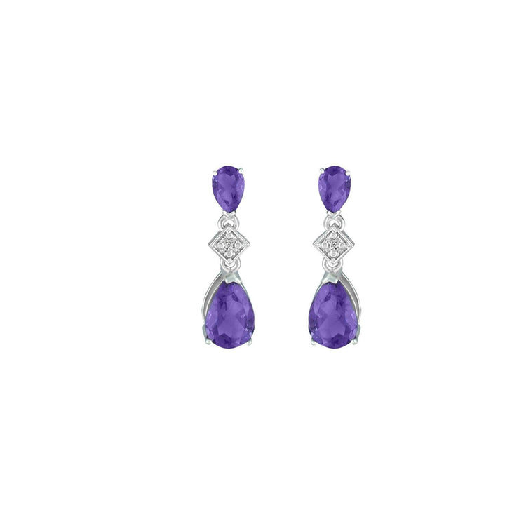 Amethyst and Diamond Accent Fashion Drop Earrings in Silver - jewelerize.com