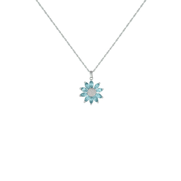 Blue Topaz and Diamond Flower Pendant in Sterling Silver - jewelerize.com