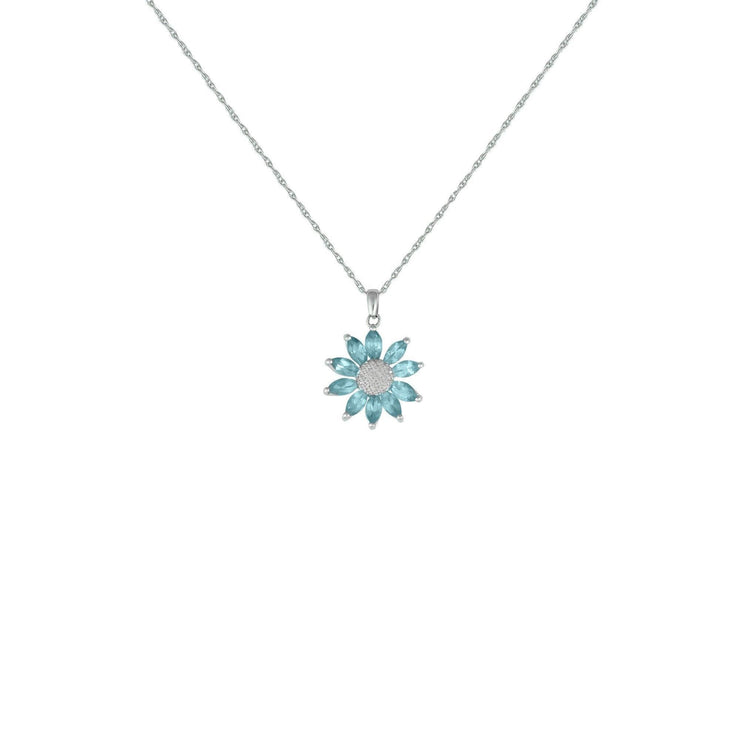 Blue Topaz and Diamond Flower Pendant in Sterling Silver - jewelerize.com