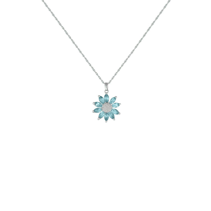 Blue Topaz and Diamond Flower Pendant in 10K White Gold - jewelerize.com