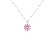 Created Pink Sapphire and Diamond Flower Pendant in Silver - jewelerize.com