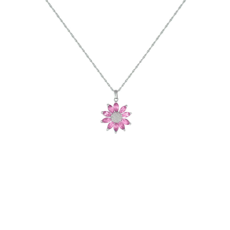 Created Pink Sapphire and Diamond Flower Pendant in Silver - jewelerize.com