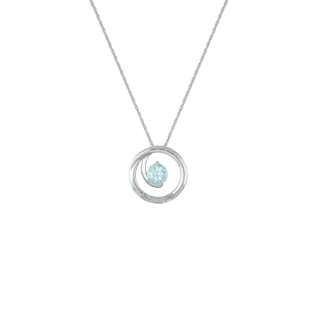 Aquamarine and Diamond Accent Fashion Pendant in 10K White Gold - jewelerize.com