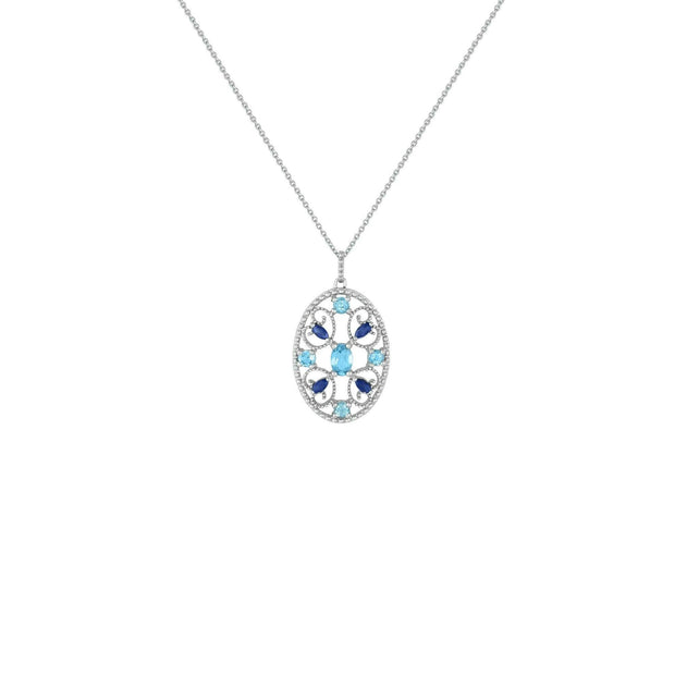 Blue Topaz and Sapphire and Pendant in Silver - jewelerize.com