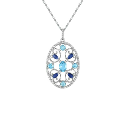 Blue Topaz and Sapphire and Pendant in Silver - jewelerize.com