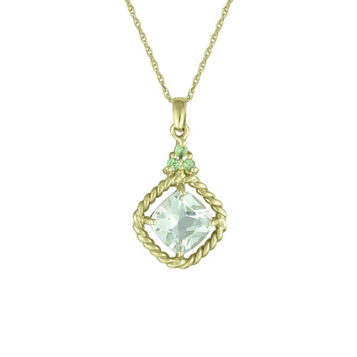 Green Amethyst and Tsavorite Fashion Pendant in 10K Yelow Gold - jewelerize.com