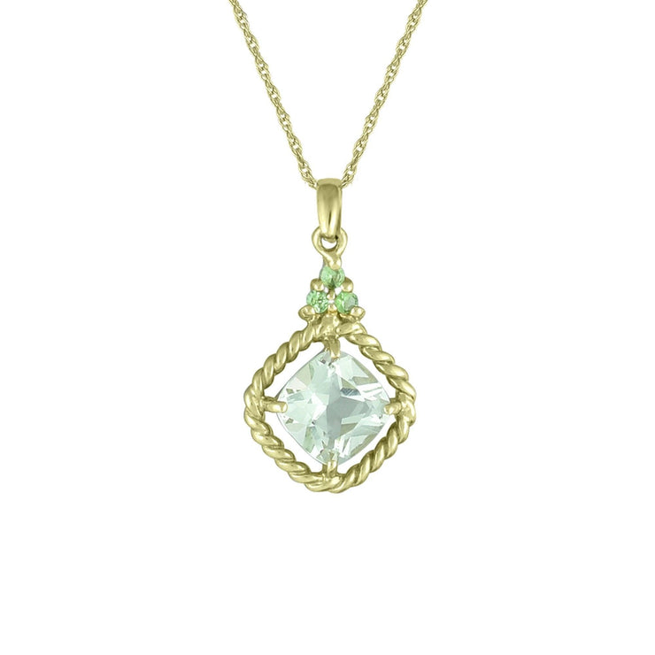 Green Amethyst and Tsavorite Fashion Pendant in 10K Yelow Gold - jewelerize.com
