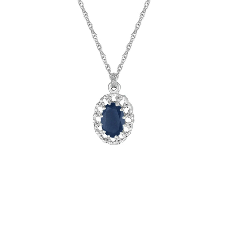 Sapphire and Diamond Fashion Pendant in 10K White Gold - jewelerize.com