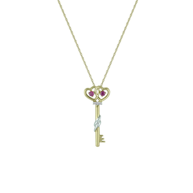 Ruby and Diamond Accent Fashion Key Pendant in 10K Yellow Gold - jewelerize.com