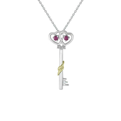 Ruby and Diamond Key Pendant in Silver and 10K Gold - jewelerize.com