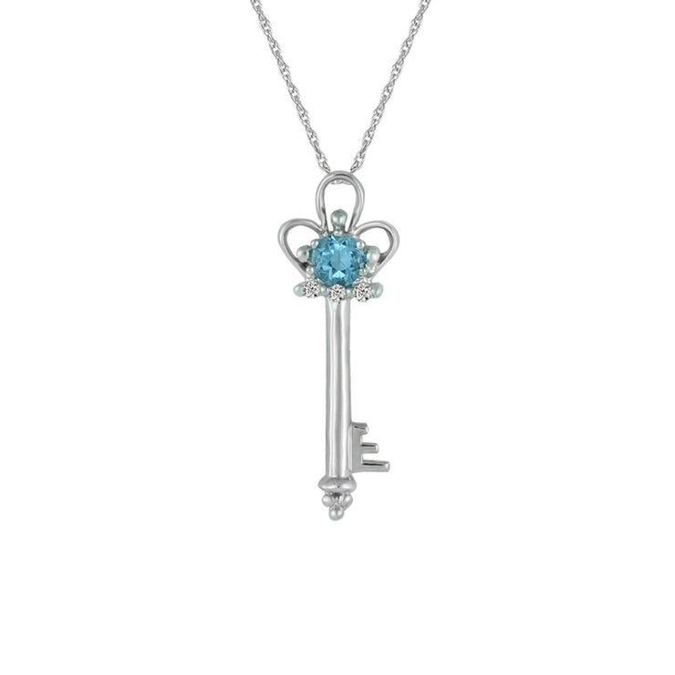 Blue Topaz and Diamond Accent Key Pendant in 10K Gold - jewelerize.com