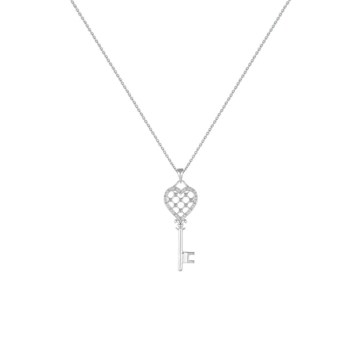 Diamond Accent Heart Key Pendant in Sterling Silver - jewelerize.com