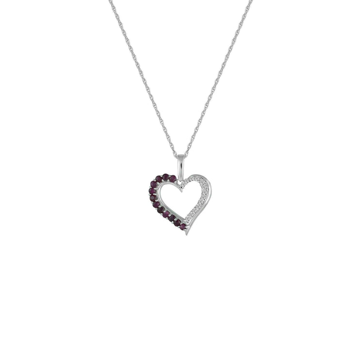 Ruby and Diamond Accent Heart Pendant in 10K White Gold - jewelerize.com