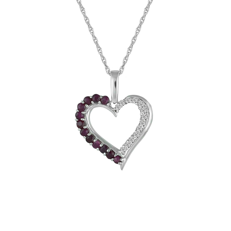 Ruby and Diamond Accent Heart Pendant in 10K White Gold - jewelerize.com