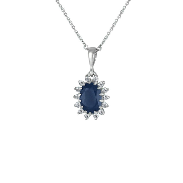Blue Sapphire and Diamond Pendant in Sterling Silver - jewelerize.com