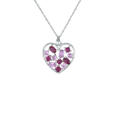 Heart Pendant - Created Ruby & Created Pink Sapphire Heart Necklace in Silver - jewelerize.com