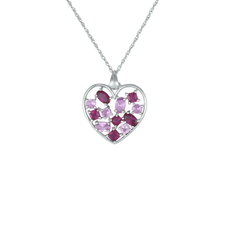 Heart Pendant - Created Ruby & Created Pink Sapphire Heart Necklace in Silver - jewelerize.com