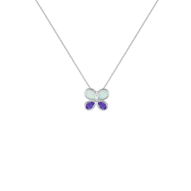 Butterfly Pendant - Created Opal & Purple Amethyst Necklace in Silver - jewelerize.com