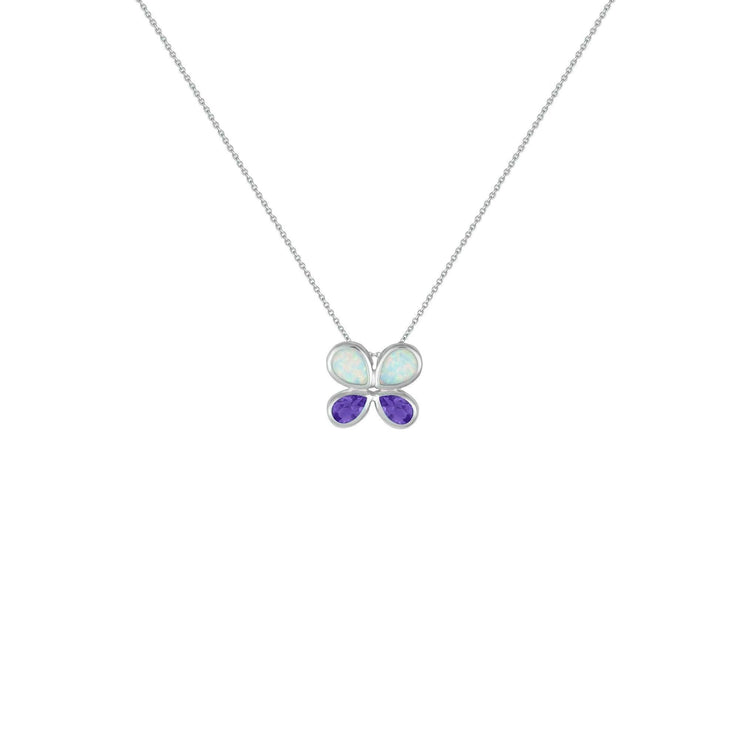 Butterfly Pendant - Created Opal & Purple Amethyst Necklace in Silver - jewelerize.com