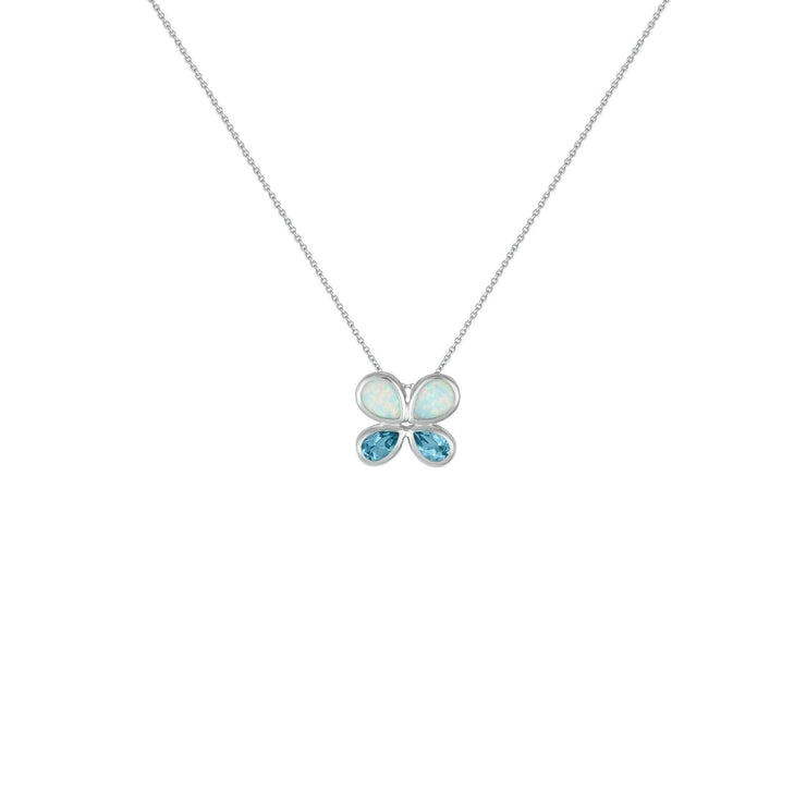 Created Opal and Blue Topaz Butterfly Pendant in Silver - jewelerize.com