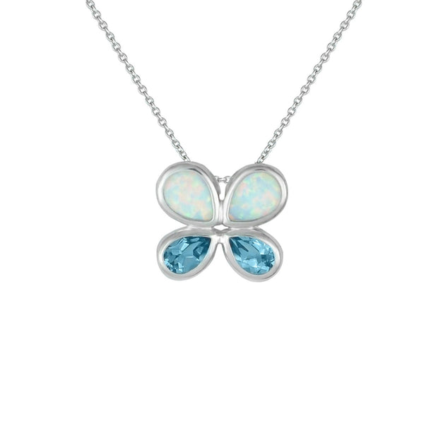 Created Opal and Blue Topaz Butterfly Pendant in Silver - jewelerize.com