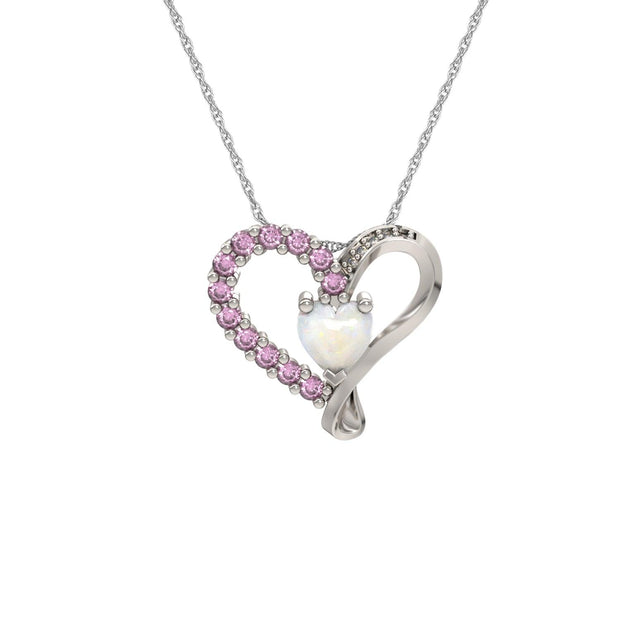Created Opal and Created Pink Sapphire Heart Pendant - jewelerize.com