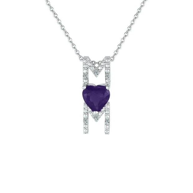 Amethyst Mom Pendant - Necklace with Amethyst Heart in Silver - jewelerize.com
