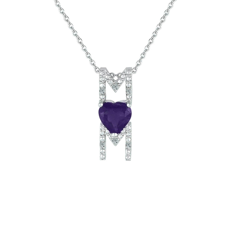 Amethyst Mom Pendant - Necklace with Amethyst Heart in Silver - jewelerize.com