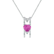 Created Pink Sapphire and Diamond Accent 'Mom' Pendant in Silver - jewelerize.com