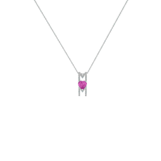 Created Pink and White Sapphire 'Mom' Pendant in Silver - jewelerize.com